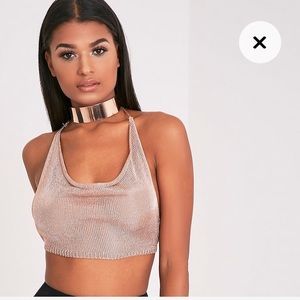 Rose gold cropped tie shirt